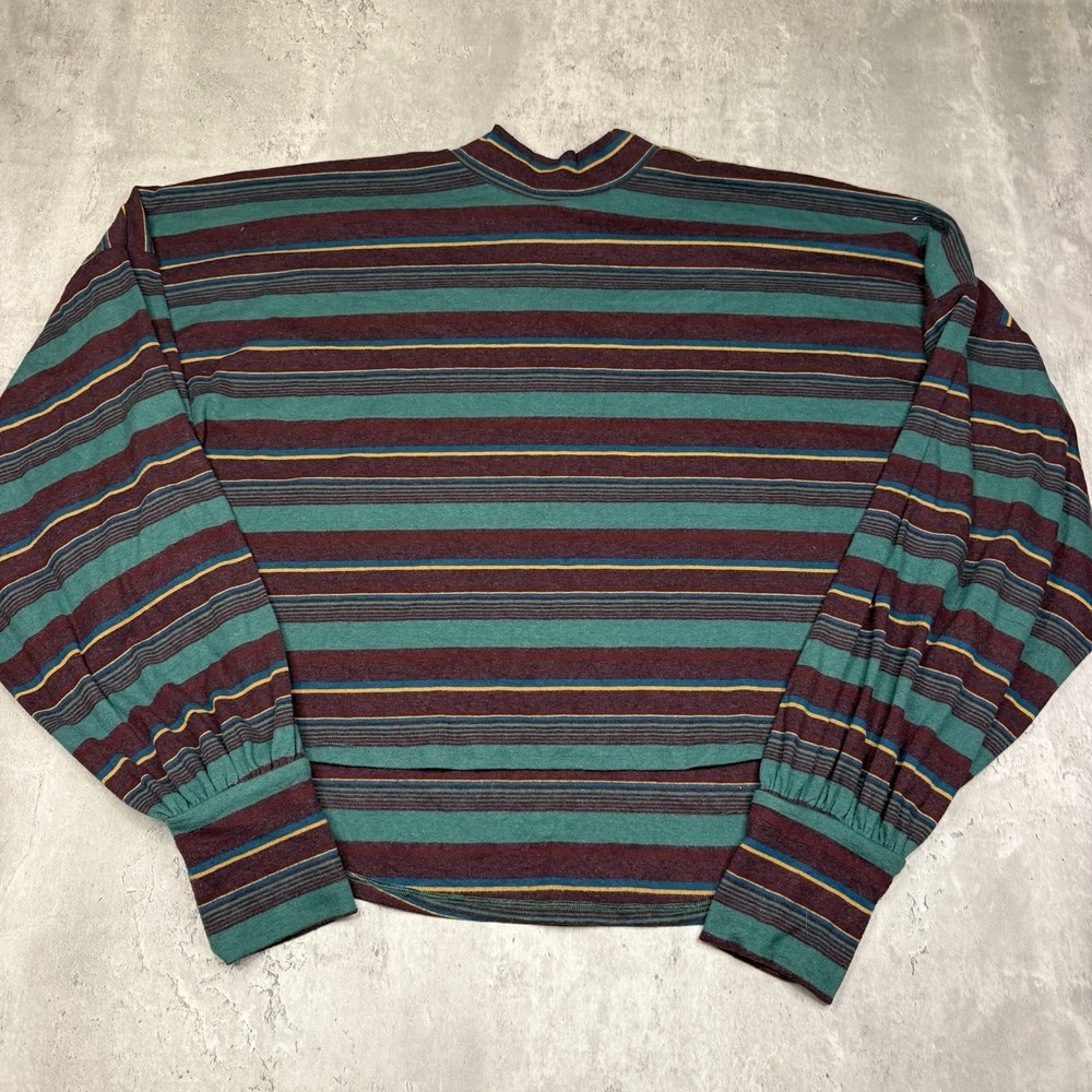 Free People Steph Striped  Mock Neck Top Long Sleeve Shirt Women's Large